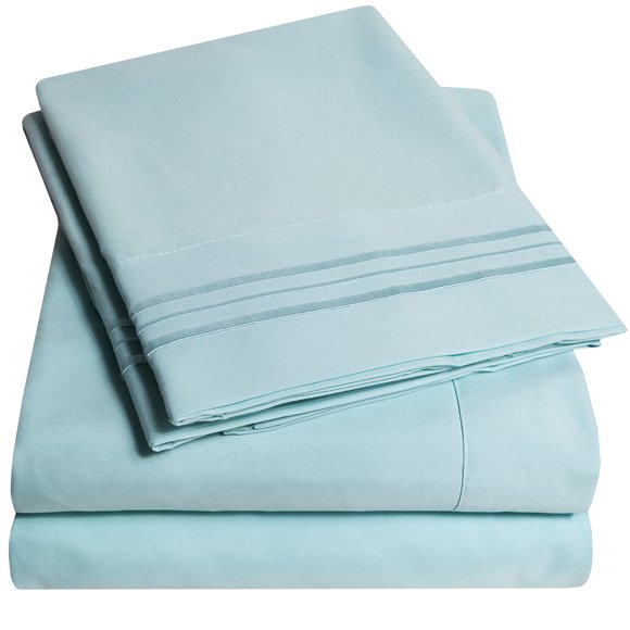 Sweet Home Collection 1800 Fil Compter Doux Égyptien de Qualité Brossé Literie de Luxe en Microfibre Ensemble avec Plat, Drap Housse, 2 Taies d'Oreiller, Très Grand, Bleu Brumeux