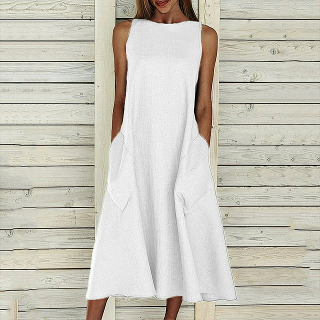 Gspmoly Robe d'Été, Robe d'Été pour Femmes pour la Plage et les Vacances, Col Rond, Grande Poche, Robe Maxi, Robe de Cocktail, Offres Prime