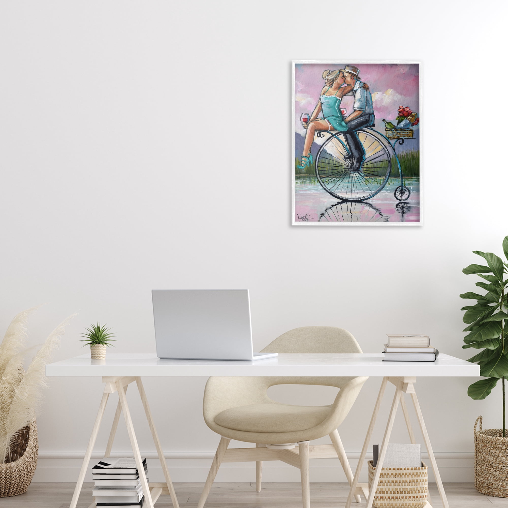 Stupell Industries Romantic Picnic on Bicycle White Framed Giclee Art, design by Ronald West