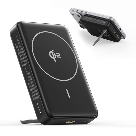 PISEN Qi2 15W Magnetic Power Bank, 10000mAh Wireless Portable Charger with 30W PD Fast Charging, MagSafe Compatible, Foldable Stand for iPhone, Samsung Galaxy, and Tablets