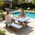 thumbnail image 4 of BUDAO00 Picnic Table Cover with Bench Covers, Washable Tablecloth for 6 Foot Rectangle Tables – 72"x30" Waterproof Elastic Fitted Checkered Camping Tablecloth for Outdoor Use (Blue), 4 of 6