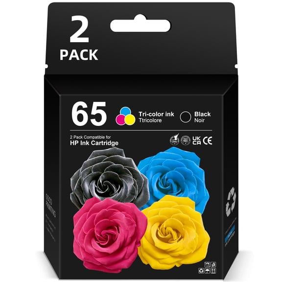 65 Ink for HP 65 Ink Cartridge Black Tri-color Ink Cartridges for Compatible for HP Printers Ink 65 (2-pack)