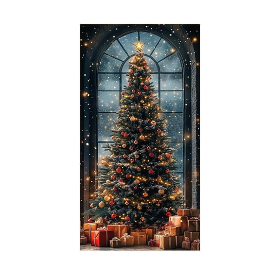 35 X 71 Inch Christmas Door Cover - Christmas Tree Pattern Decoration-Christmas Day Door And Wall Decoration - Festival Party Decoration