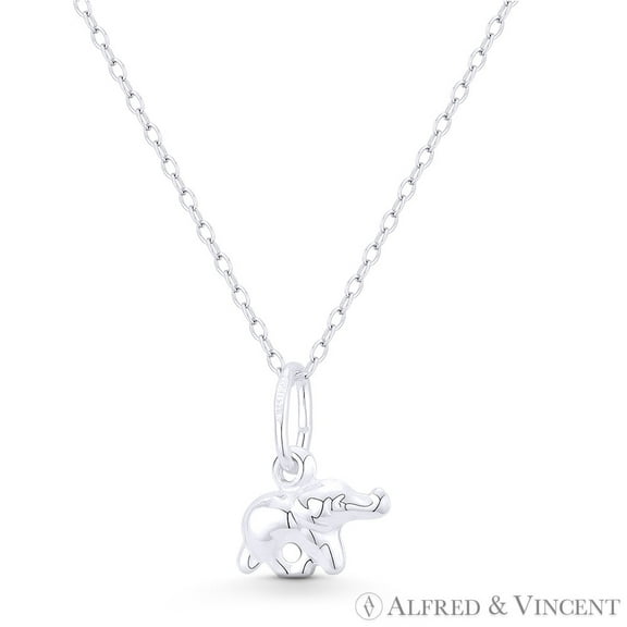 Elephant Animal Charm Hollow Reversible 3D 16x12mm (0.6x0.5in) Pendant in .925 Sterling Silver