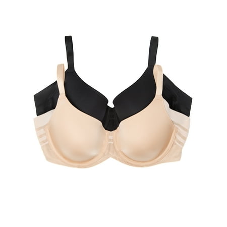 

Paramour by Felina | Marvelous Side Smoothing T-Shirt Bra 2-Pack (Black Warm Neutral 42DDD)