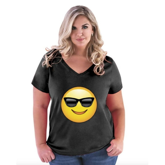 Normal is Boring - Women's Plus Size V-neck T-Shirt, up to Size 28 - Emoji with Sunglasses