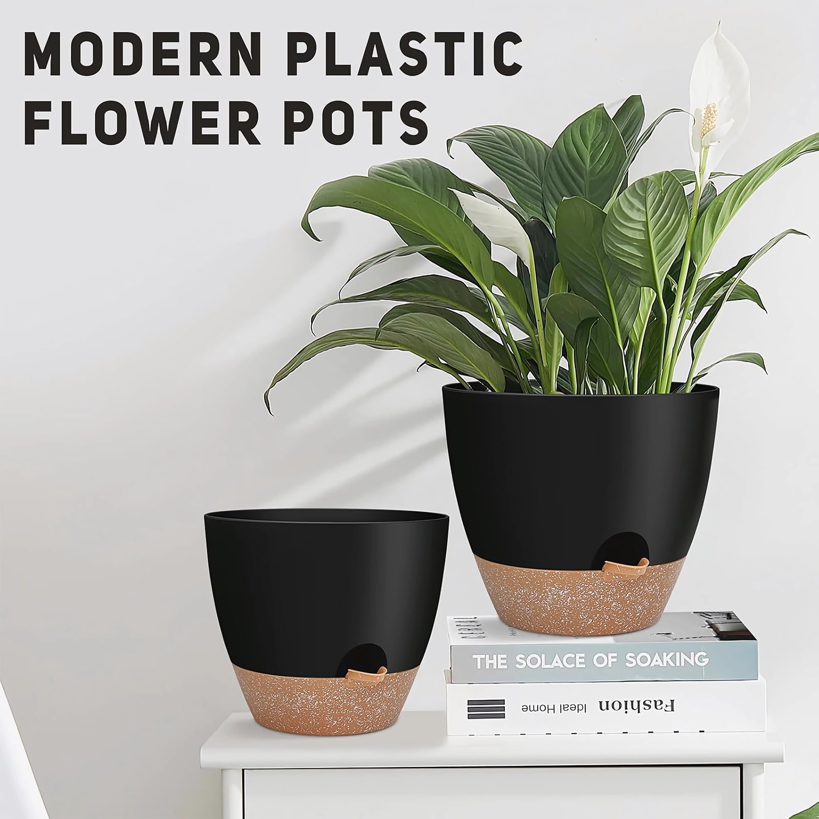 West Bay 12" 10" 9" Large Self Watering Plant Pots, 3 Pack Flower Pots Planters with Multi Mesh Drainage Holes for Indoor Outdoor Garden Plants and Flowers (Black)
