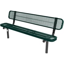 Coated Outdoor Furniture Heavy-Duty Outdoor Bench Thermoplastic Coated, Expanded Metal, Commercial-Grade Seating, Made in America (Inground with Back, 6 Ft, Dark Green)