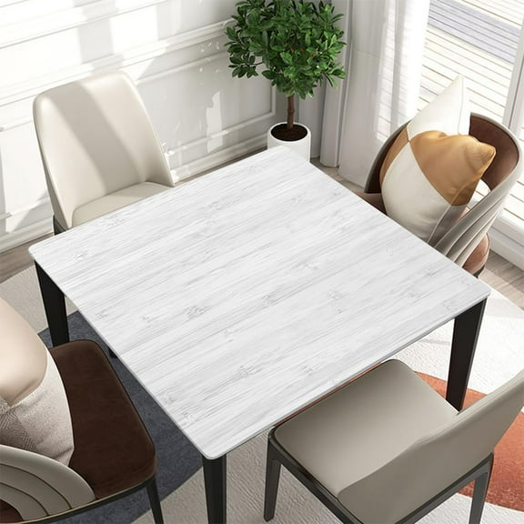 Square Fitted Tablecloth with Elastic Edge for Banquet Buffet Kitchen Dining Party White Wood Texture Fitted for 36"x36" Square Table Style-24