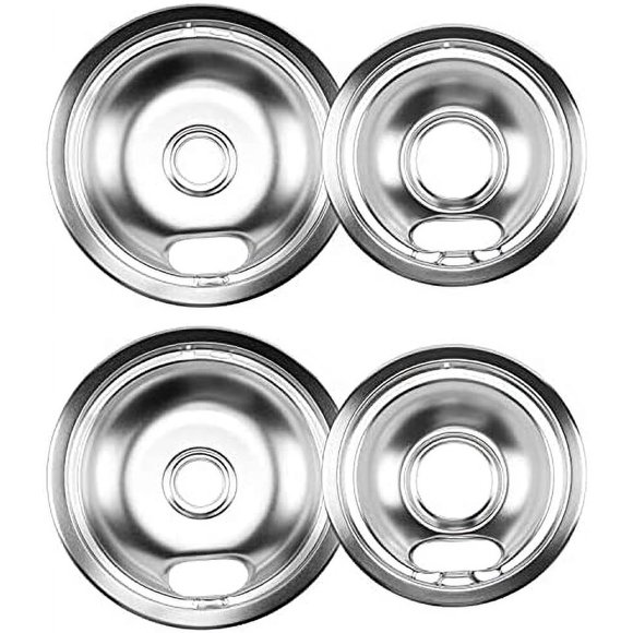 Stove Burner Drip Pans for Electric Stove Top, Chrome W10196405 W10196406 Compatible with Whirlpool Amana Maytag Kenmore Electric Range,Includes (2) 8" and (2)6" Burner Drip Pans by