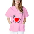 thumbnail image 2 of Gibobby Camisa De Invierno Mujeres Enfermería Camisetas Con cuello en V Uniforme corto Trabajo Tops Manga Blusa de mujer（Rosa， S), 2 of 5