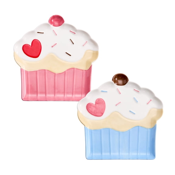 Bico Cupcake with Heart Appetizer Plates Set, Valentine's, 7 inch Dessert Plates, Microwave and Dishwasher Safe