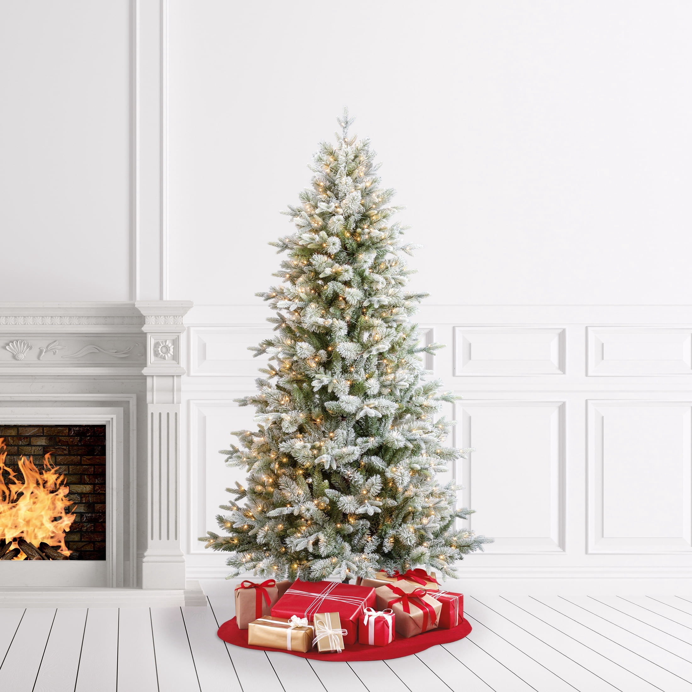 7.5' Pre-Lit Aspen Pine Snow-Flocked Green Artificial Christmas Tree with LumaDazzle Color-Changing Twinkle LED Lights, Quick Set, and Stand, by Holiday Time