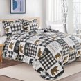 thumbnail image 2 of Market & Place Colchas rústicas tamaño individual | Juego de edredón de cabina de 2 piezas con funda | Ropa de cama reversible Lodge Bear para todas las estaciones | Colección Orson (Gris Gemelo/Marró, 2 of 5