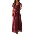 thumbnail image 2 of SMihono Robe Maxi Bohème d'Été pour Femmes Grande Taille Robe Longue à Manches Courtes Col en V Fendue Robe de Plage, 2 of 8