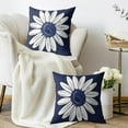thumbnail image 3 of Daisy Pillow Covers 18X18 Set of 2, Navy Blue White Spring Summer Flower Print Decorative Throw Pillow Covers Outdoor Farmhouse Floral Seasonal Cushion Cases Couch Sofa Bed Decor, 3 of 5