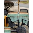 thumbnail image 4 of Outdoor Tablecloth with Umbrella Hole and Zipper, Farmhouse Teal Blue Brown Square Table Cloth 54x54 Inch Waterproof Tablecloth, Vintage Wooden Striped Picnic Table Cover for Patio Camping, 4 of 7