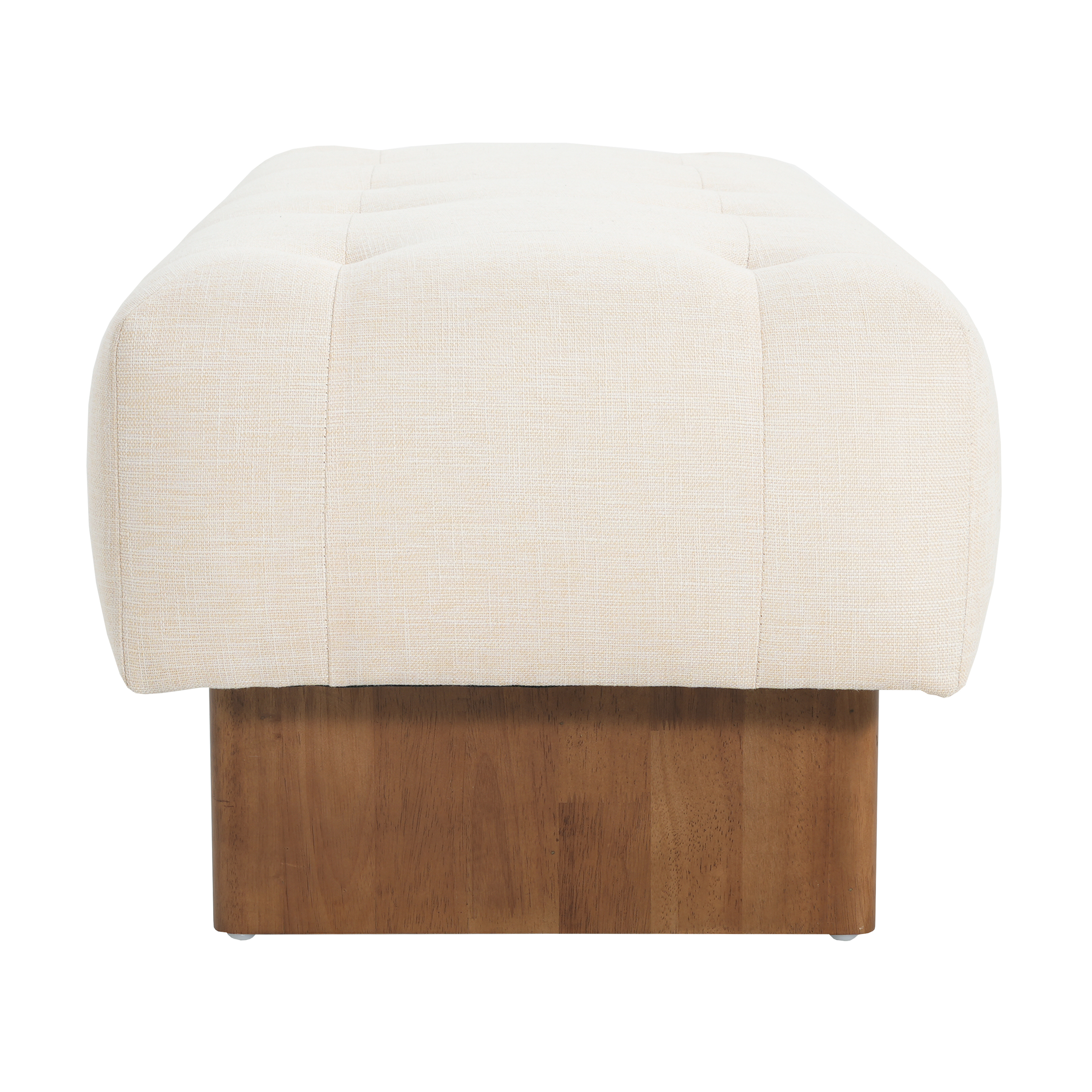 Euroco 49.75" Long Upholstered Tufted Linen Ottoman Bench, Modern End of Bed Bench with Solid Wood Legs for Living Room, Beige