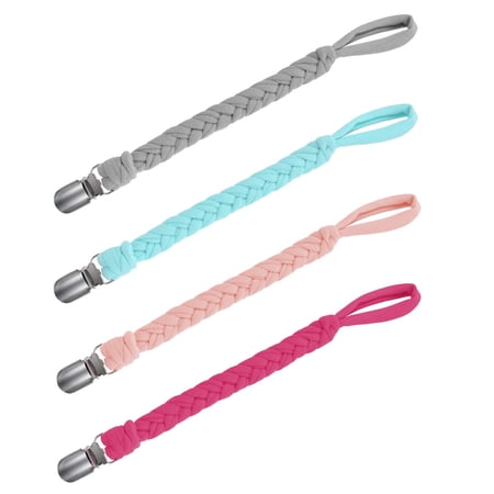 Pacifier Clip Pacifier Holder EIMELI 4 Pack Universal Braided Flexible Pacifier Leash Teething Ring Holders for Boys and Girls Baby Teething Toy Soothie by Hand-Made