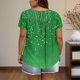 thumbnail image 4 of Tops de Tamaño Más de las Mujeres, Manga Corta de Tamaño Más, Cuello Redondo Botón Arriba Plisado Superior, 4 of 6