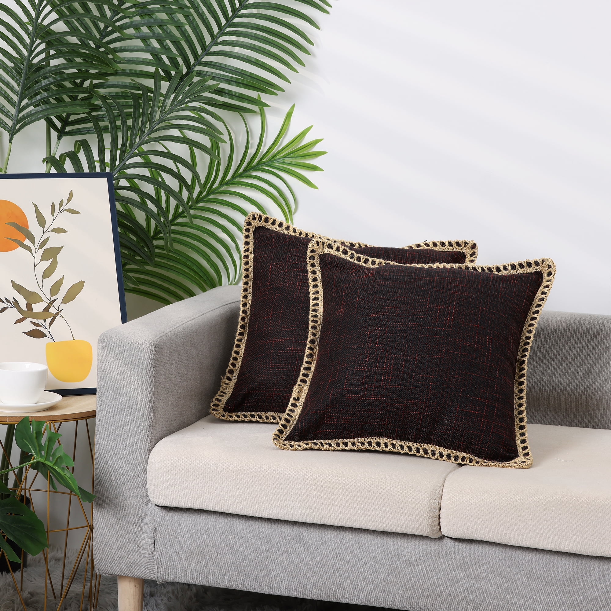 Unique Bargains Linen Pillow Covers Solid Color Throw Pillow Covers for Home Sofa 1 Pair Black 18" x 18"