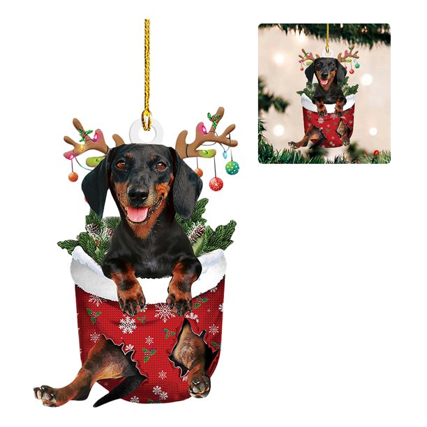 Trineo Cachorro Navidad Dibujos Animados Dachshund Ornamento Acrílico Fiesta Suministros (F)