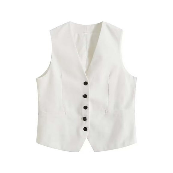 Women's Summer Linen V Neck Vest Cardigan Casual Fashion Top Lightweight Comfortable Breathable Stylish Layering Piece