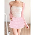 thumbnail image 3 of Women Y2K Lace Multi-Layered Bloomers, Ruffle Shorts, Short Pumpkin Pants, Elastic Waist Sweet Pettipants Pink XL, 3 of 5