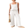 thumbnail image 3 of Women‘s 2 Piece Outfits Square Neck Cotton Tank Crop Top Wide Leg Pants Matching Lounge Set Tracksuit Pockets, 3 of 8