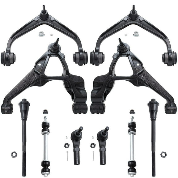 Detroit Axle - Front 10pc Suspension Kit 2011-2019 Chevy Silverado GMC Sierra 2500 3500 HD, 4 Lower & Upper Control Arms 4 Tie Rods 2 Sway Bars Replacement
