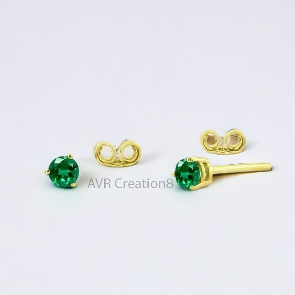 Tiny Green Emerald Diamond Stud Earrings for Women, 925 Sterling Silver, May Birthstone Jewelry, Dainty Minimalist Earrings, Gift for Her