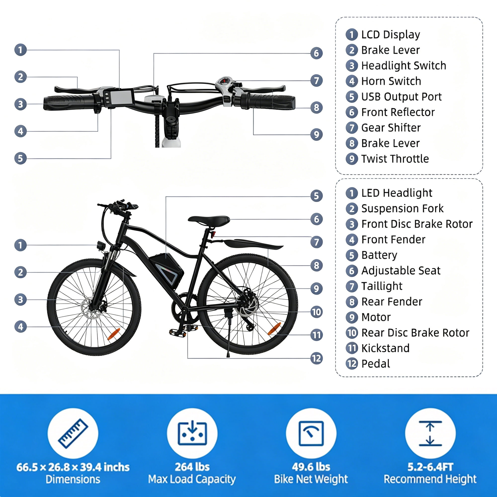 iScooter Electric Bike for Adults 20 Mph, 30+Miles Electric Bicycle,500W Electric Bike with 36V 10.4Ah Battery, 5-Speed, 26" Tires and Front Fork Suspension