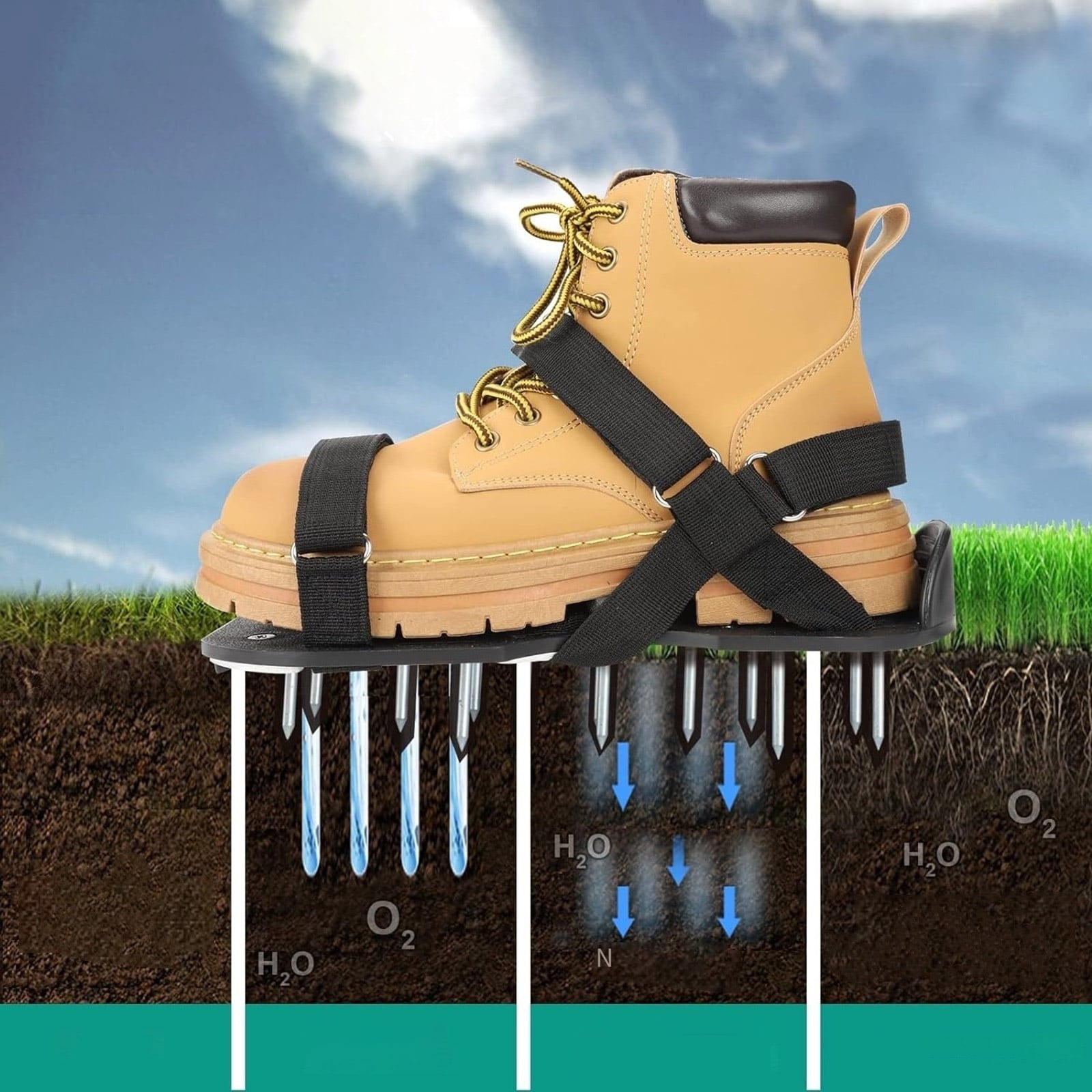 Lawns Aerator Shoe Metal Aerator Sandals For Rock Soil And Lawns Exercise With Adjustable Straps