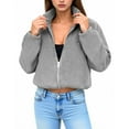 thumbnail image 3 of gbyLJF Short Zip Up Jackets for Women Fleece Stand Up Collar Long Sleeve Coat Solid Color Warm Casual Jacket Women's Outwear, 3 of 5