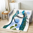 thumbnail image 2 of Peacock Throw Blanket, Blue Floral Retro Chinese Style with Peacock Feathers, Sherpa Plush & Flannel for Couch, Bed & Chic Decor, 2 of 5