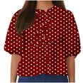 thumbnail image 2 of Teissuly Women's Lantern Sleeve Tie Pleated Short Round Neck T-shirt Top, 2 of 5