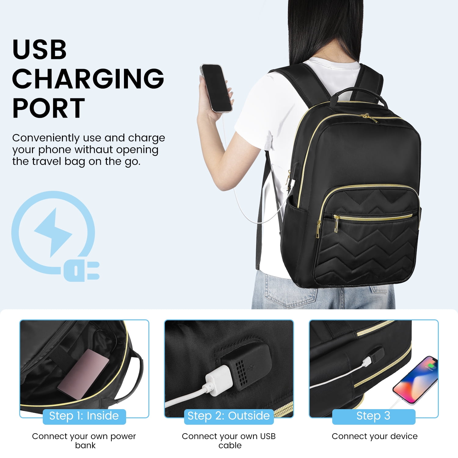CshidWorld Laptop Travel Backpack, Water Resistant College Work Backpack for Men/Women Laptop Bag with USB Charging Port, Fits 15.6 Inch Laptops, Black