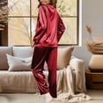 thumbnail image 2 of XINXIAOO Women's Fashionable Pajama Set Silk Pajamas 2 Piece Satin Pajama Set Long Sleeve Button Down Casual Suit With Pants Fuzzy Pajama Tops for Women Short Pajamas Women Womens Tall Pajamas Womens, 2 of 4