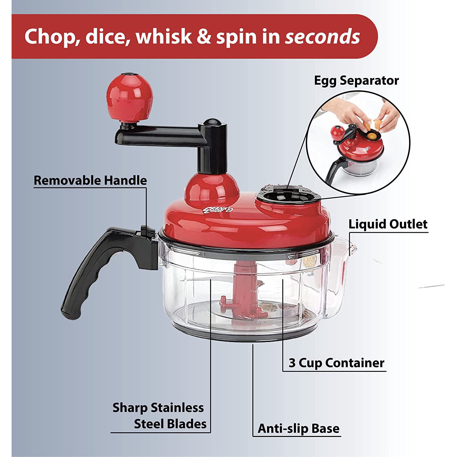 The Crank Chop Food Chopper and Processor XL, The Best Vegetable Chopper  for Homemade Salsa and Dicing Ingredients Perfectly 