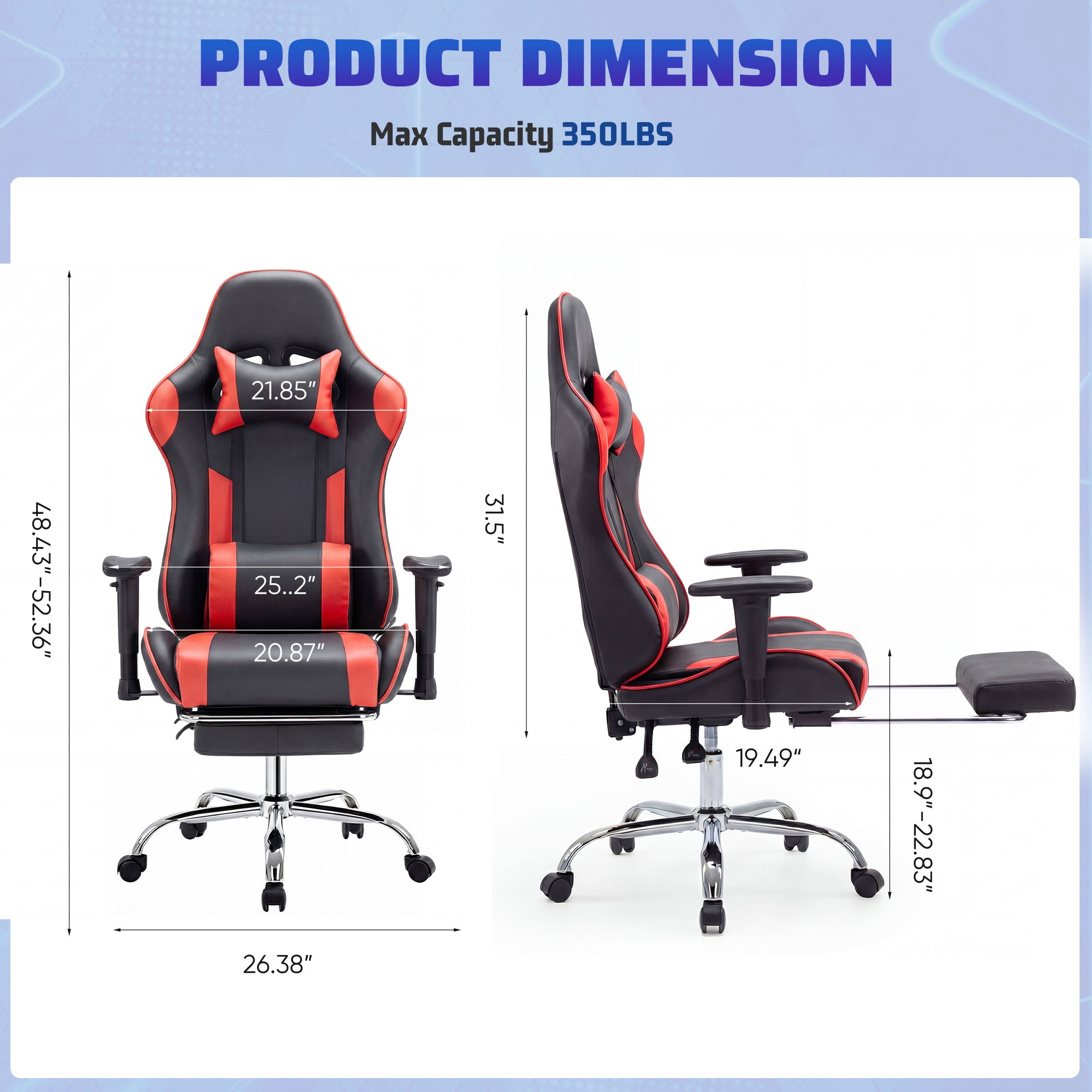 Gianna Ergonomic Gaming Chair, Adjustable Height with 360° Swivel, Flip-Up Armrests, Headrest & Lumbar Cushion Included, Red