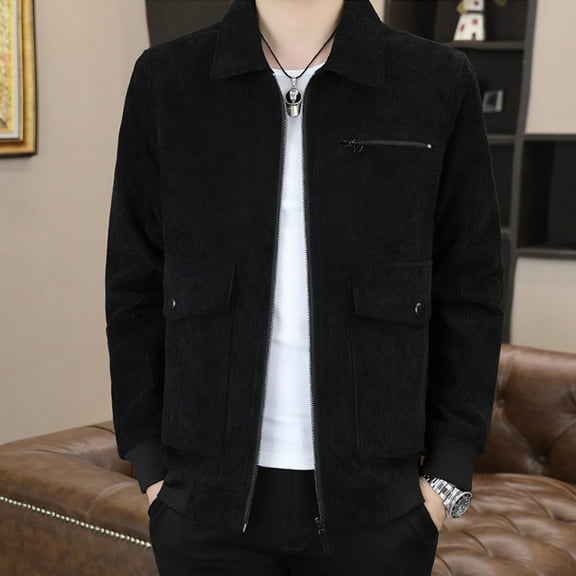 Pejock Men's Work Coat with Zipper and Pockets, Loose Fit Long Sleeve Casual Jacket for Outdoor Daily Wear, Durable Polyester Leisure Coat