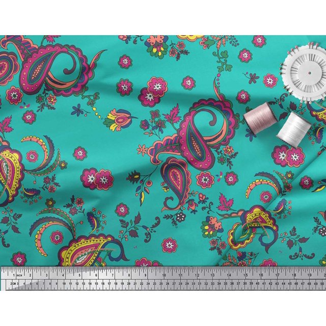 Soimoi polyester Crepe Fabric Floral & Paisley Print Fabric by the Yard 42 Inch Wide