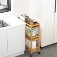 thumbnail image 7 of iKayaa 3-Tier Slim Storage Cart of High Mountain Solid Bamboo Kitchen Organizer Slide-Out Mobile Storage Cart Rolling Pantry Shelf Kitchen Shelving Unit Utility Cart, 7 of 7