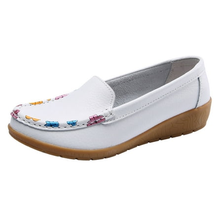 

SEMIMAY Slip On Women Comfort Walking Flat Loafers Casual Shoes Driving Loafers Walking Shoes For Women White