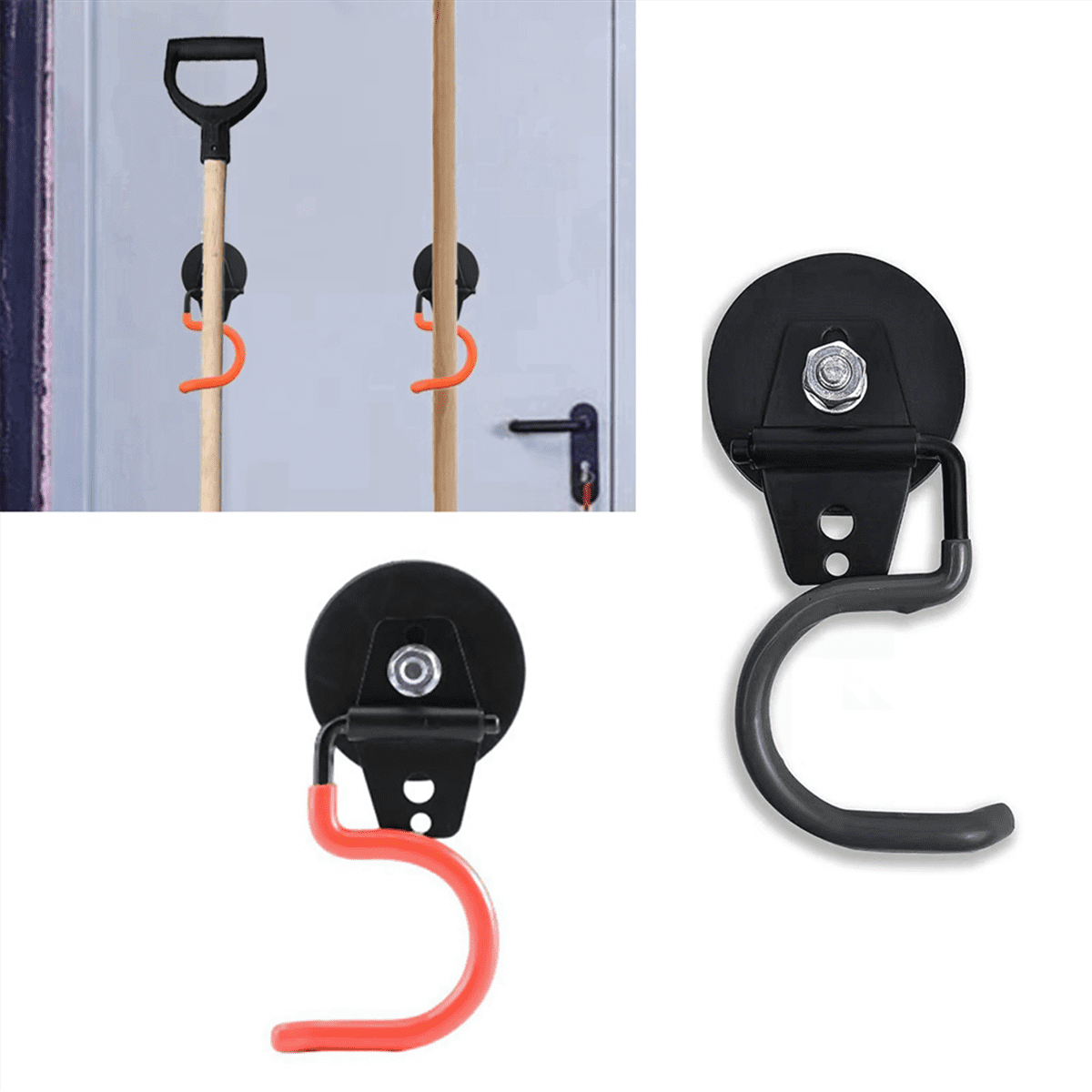 2 Pack Non-Slip Garage Storage Hooks Heavy Duty Strong Iron Magnetic Broom Mop Tool Holder Garden Hoe Holder Orange,2 x Garage Magnet Hooks,Orange