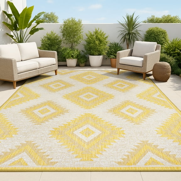 JONATHAN Y TUSCAN SUN 3 x 5 Area Rug, Lior Geometric Moroccan Diamond - Yellow/Cream, TSN202C-3