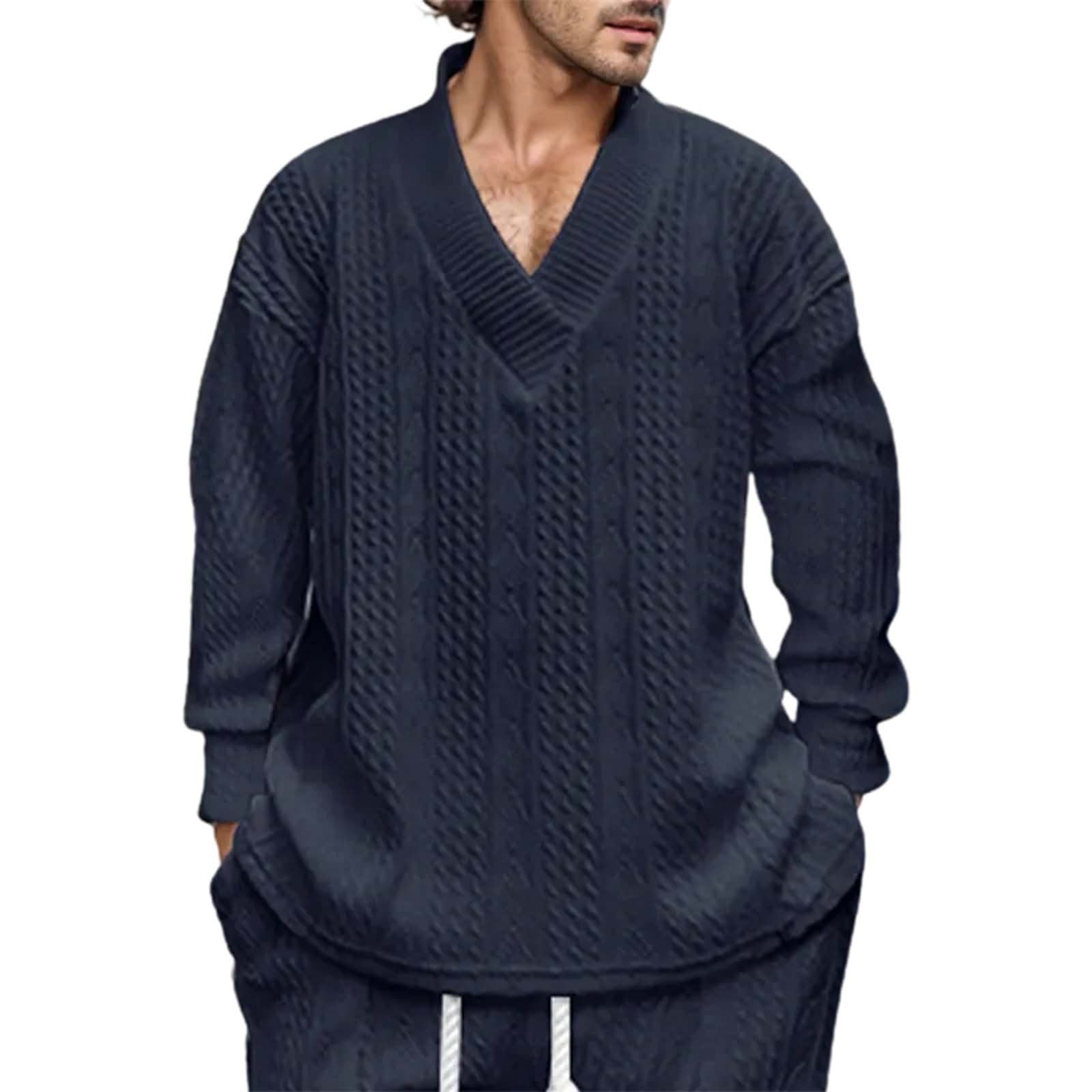 nsendm Mens Coat Peel off Base Coat 2023 New Casual Jacquard Knit Men s Loose Long Sleeve T Shirt V Neck Pullover Tailo Wool Coat Adult Male Coat Navy