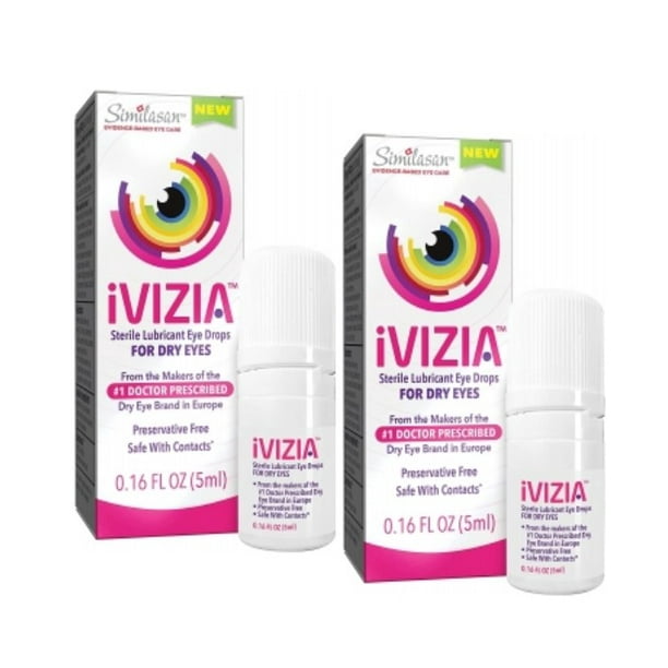 iVIZIA Sterile Lubricant Eye Drops TWO PACKS for Dry Eyes, Preservative
