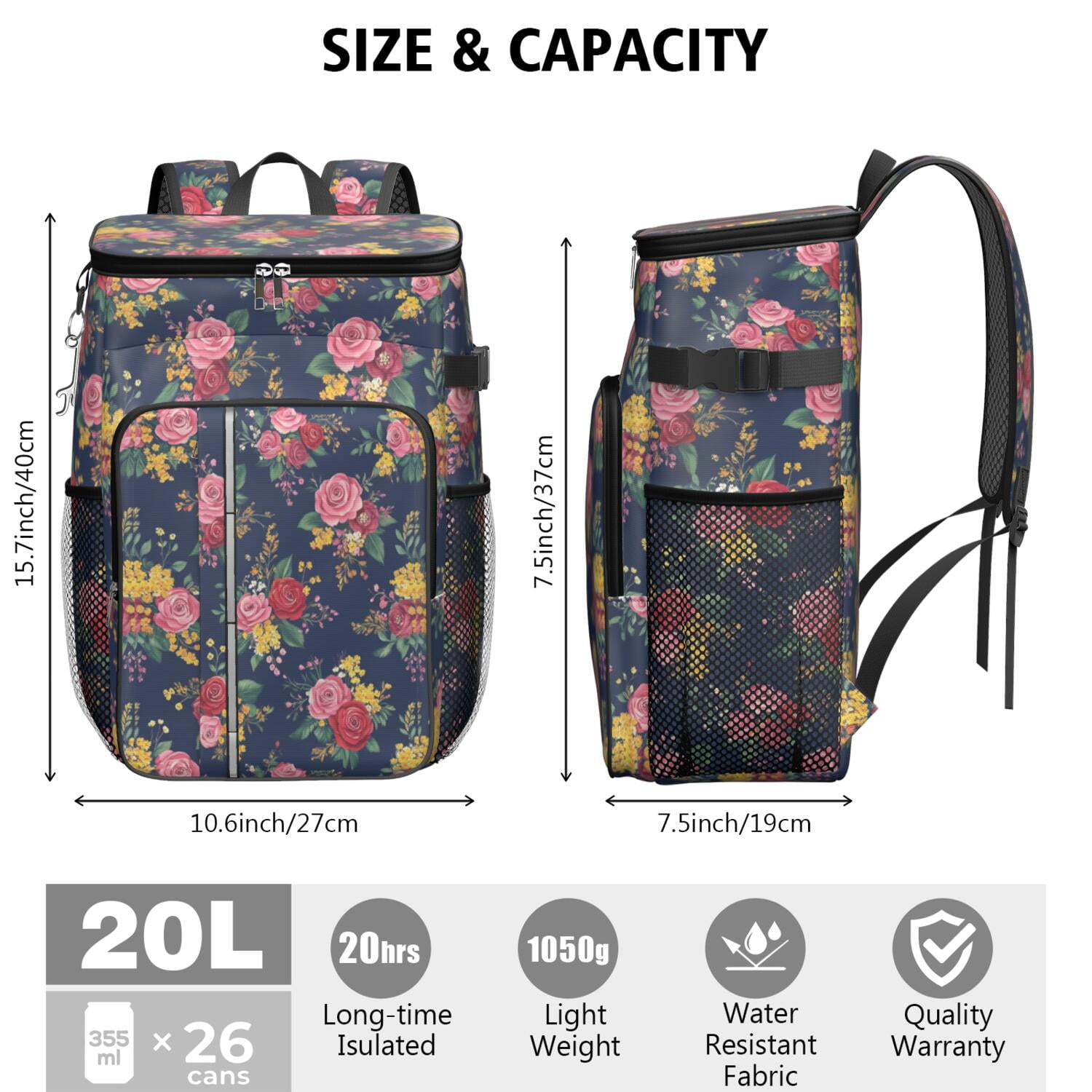 Travel Cooler Bag - Pioneer Flower Camping Beer Cooler Backpack with Bottle Opener- Waterproof Insulated Picnic Backpacks - Cooler Bag for Beach
