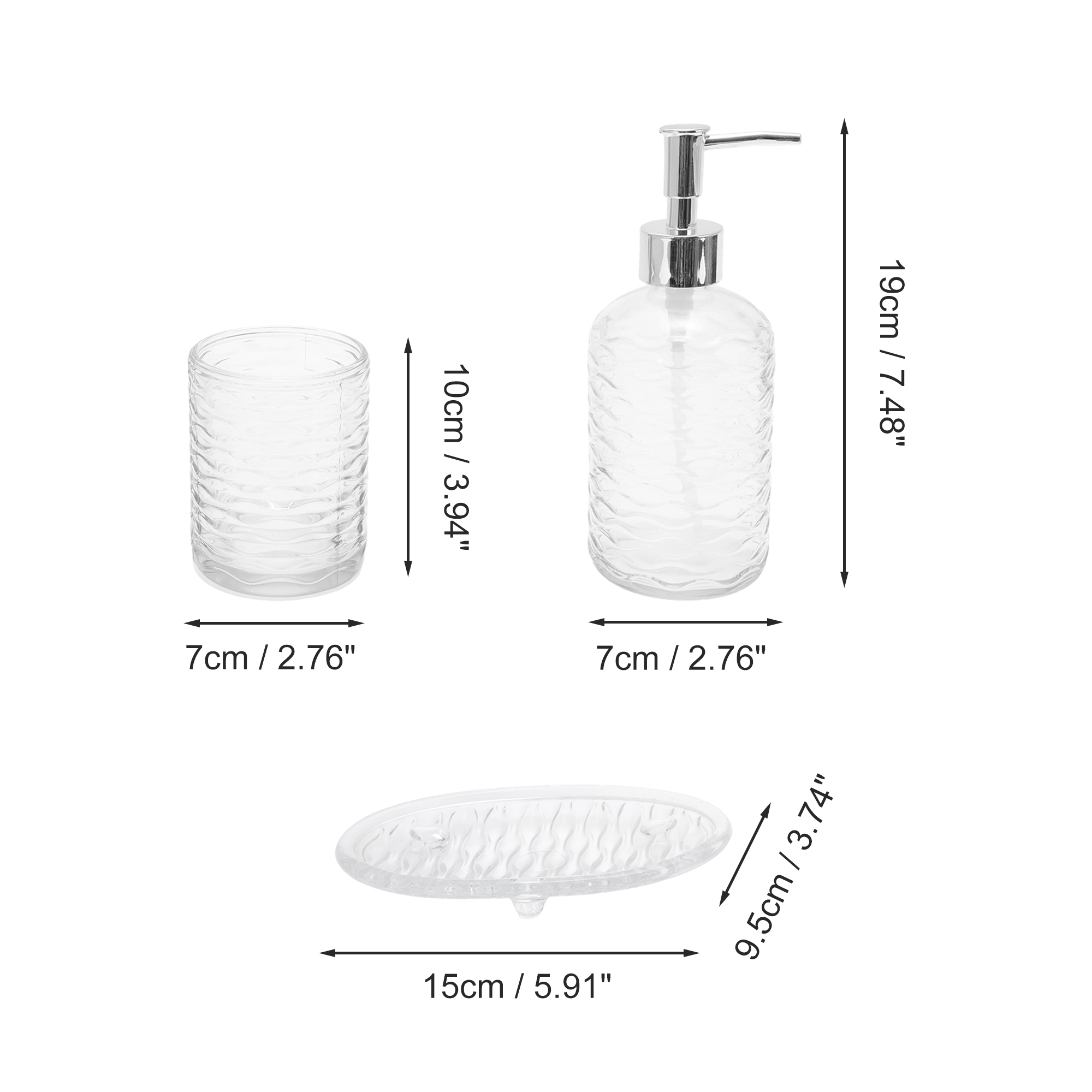 Unique Bargains Durable Waves Bathroom Accessories Kit 3Pcs Clear